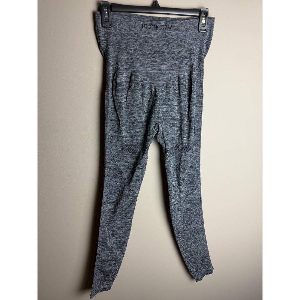 Momcozy Maternity Leggings Gray Space Dye Seamless Over Belly Activewear Medium